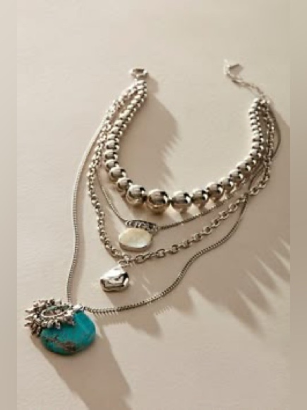 Anthropologie Serefina Layered Statement Necklace Turquoise & Silver